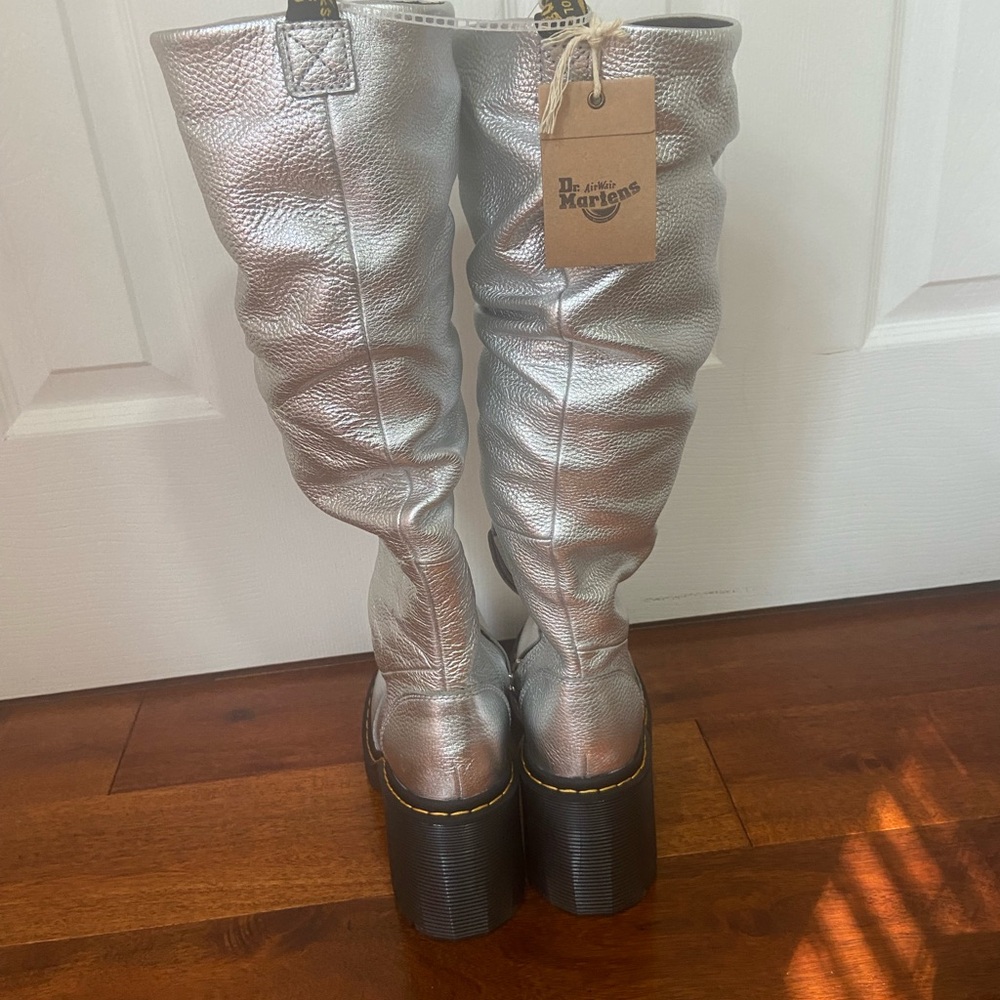 Dr. Martens Silver Metallic Knee-High Heeled Boots - Picture 3 of 14
